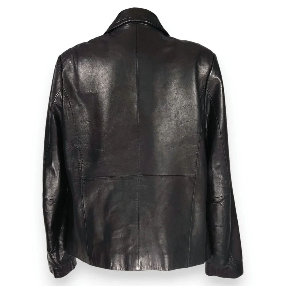 Adler Collection Lambskin Leather Jacket‎ Zip Front Point Collar Black XL